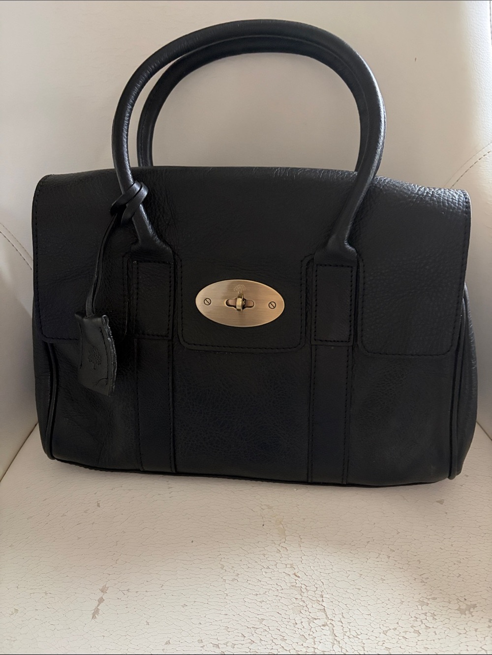 Classic Black Leather Satchel Handbag By Mulberry